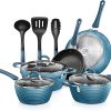 NutriChef Nonstick Cookware Excilon Home Kitchen Ware Pots & Pan Set with Saucepan, Frying Pans, Cooking Pots, Lids, Utensil PTFE PFOA PFOS Free, 11 Pcs, Royal Blue