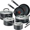 T-fal C561SC Titanium Advanced Nonstick Thermo-Spot Heat Indicator Dishwasher Safe Cookware Set, 12-Piece, Black