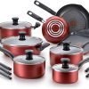 T-fal, Dishwasher Safe Cookware Set, 18 Piece, Red Initiatives Nonstick Inside