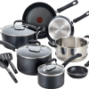 T-fal Professional Nonstick Dishwasher Safe Cookware Set, 12-Piece, Black