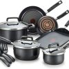 T-fal Signature Nonstick Dishwasher Safe Cookware Set, 12-Piece, Black