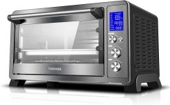 TOSHIBA AC25CEW-BS Large 6-Slice Convection Toaster Oven Countertop, 10-In-One with Toast, Pizza and Rotisserie, 1500W, Black Stainless Steel, Includes 6 Accessories