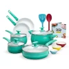 Tasty Ceramic Titanium-Reinforced Cookware Set, Ombre Green, 16 Piece