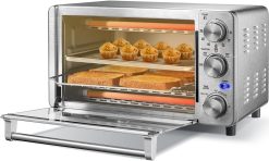 COMFEE' 4 Slice Small Toaster Oven Countertop, 12L with 30-Minute Timer, 3-In-One, Bake, Broil, Toast, 1100 Watts, Dual heating element, Stainless Steel(CFO-BG12(SS))