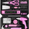 DEKOPRO Pink 98 Piece Tool Set,General Household Hand Tool Kit with Plastic Toolbox Storage Case