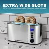 Elite Gourmet ECT4400B# Long Slot 4 Slice Toaster, Countdown Timer, Bagel Function, 6 Toast Setting, Defrost, Cancel Function, Built-in Warming Rack, Extra Wide Slots for Bagel Waffle, Stainless Steel