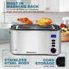 Elite Gourmet ECT4400B# Long Slot 4 Slice Toaster, Countdown Timer, Bagel Function, 6 Toast Setting, Defrost, Cancel Function, Built-in Warming Rack, Extra Wide Slots for Bagel Waffle, Stainless Steel
