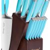 Emojoy 15 Piece Kitchen Knife Set with Block Wooden, German Stainless Steel Sharp Chef Knife Set with Sharpener, dishwasher safe and rust proof, Blue