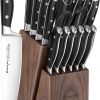 Emojoy Knife Set, 18-Piece Kitchen Knife Set with Block Wooden, Manual Sharpening for Chef Knife Set, German Stainless Steel