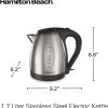 Hamilton Beach Electric Tea Kettle, Water Boiler & Heater, 1.7 L, Cordless, Auto-Shutoff and Boil-Dry Protection, Stainless Steel (40880)