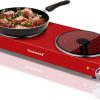 Hot Plate, Techwood 1800W Electric Dual Hot Plate, Countertop Stove Double Burner for Cooking, Infrared Ceramic Hot Plates Double Cooktop, Red, Brushed Stainless Steel Easy To Clean Upgraded Version, Red