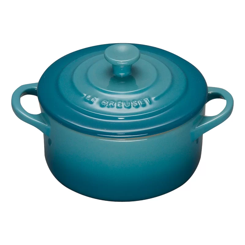 Le Creuset Stoneware Set of 4 Mini Cocottes with Cookbook, 8 oz. each, Caribbean, PG1164CB-0817 1 Le Creuset Stoneware Set of 4 Mini Cocottes with Cookbook, 8 oz. each, Caribbean, PG1164CB-0817