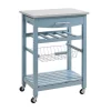 Linon KI092BLU01U Blue Wood Base with Stainless Steel Metal Top Rolling Kitchen Cart (22.88-in x 15.75-in x 33.88-in)