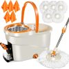 MASTERTOP Spin Mop and Bucket with Wringer Set, Floor Cleaning System, Easy Wring Foot Pedal, Stainless Steel Mop Handle, 5 Microfiber Refills, 5 Cleaning Clothes, Hardwood Laminate Tiles