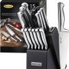 McCook® MC21 Knife Sets,15 Pieces German Stainless Steel Knife Block Sets with Built-in Sharpener