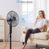 PELONIS 16 Oscillating Pedestal Stand Up Fan Adjustable Height Ultra Quiet DC Motor Remote Control 12 Speed 12-Hour Timer High Energy Efficiency for Bedroom Home Office Use Black