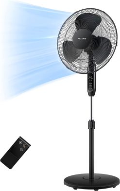 PELONIS 16'' Pedestal Remote Control, Oscillating Stand Up Fan 7-Hour Timer, 3-Speed and Adjustable Height, PFS40A4BBB, Supreme 16"-Black