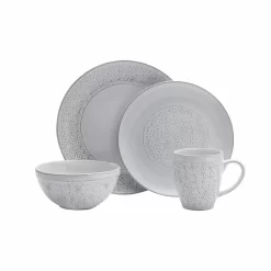 Pfaltzgraff 5237550 Blossom White 16-Piece Porcelain Dinnerware Set, Service for 4, Distressed