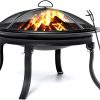 SINGLYFIRE 24 Inch Portable Folding Fire Pits for Outside Small Firepit Bowl Outdoor Wood Burning Steel Fire Pit for Camping RV Trip Backyard with Carrying Bag, Screen Cover, Poker, Log Grate