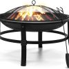 SINGLYFIRE 26 Inch Fire Pit for Outside Outdoor Wood Burning Firepit Bowl Heavy Duty Bonfire Pit Steel Firepit for Patio Backyard Camping Deck Picnic Porch with Spark Screen,Log Grate,Poker