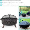 Sunnydaze Black Crossweave Large Outdoor Fire Pit - 36-Inch Heavy-Duty Wood-Burning Fire Pit with Spark Screen for Patio & Backyard Bonfires - Includes Poker & Round Fire Pit Cover