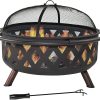 Sunnydaze Black Crossweave Large Outdoor Fire Pit - 36-Inch Heavy-Duty Wood-Burning Fire Pit with Spark Screen for Patio & Backyard Bonfires - Includes Poker & Round Fire Pit Cover