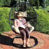 Sunnydaze Decor TF-597 Rattan Black Metal Frame Hanging Conversation Chair(s) with Off-white Cushioned Seat