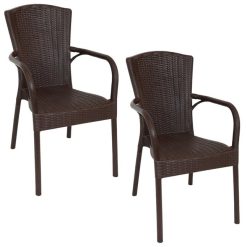 Sunnydaze Decor TLA-736-2PK 2 Stackable Brown Plastic Frame Stationary Dining Chair(s) with Solid Seat