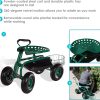 Sunnydaze Garden Cart Rolling Scooter with Extendable Steer Handle, Swivel Seat & Utility Tool Tray, Green