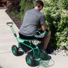 Sunnydaze Garden Cart Rolling Scooter with Extendable Steer Handle, Swivel Seat & Utility Tool Tray, Green