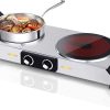 Techwood Electric Stove, Double Infrared Ceramic Hot Plate for Cooking, Two Control Cooktop Burner, Portable Anti-scald handles Suitable for Office/Home/Camp Use, 1800W Compatible for All Cookwares