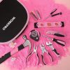 WORKPRO W009012A Pink Tool Kit - Hand Tool Set with Easy Carrying Round Pouch - Durable, Long Lasting Chrome Finish Tools - Perfect for DIY, Home Maintenance - Pink Ribbon