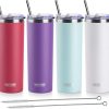 koodee 20 oz Stainless Steel Skinny Tumblers (4 Pack) Double Wall Insulated Water Tumbler Cup with with Straw, Lid（Wine red-Purple-Tiffany blue-White）