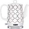 BELLA Electric Ceramic Tea Kettle, Boil Water Quickly and Easily, Detachable Swivel Base & Boil Dry Protection, Carefree Auto Shut Off, 1.2 L, Silver Tile Pattern