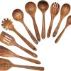 BOKALAKA Wooden Spoons for Cooking,10 Pcs Natural Teak Wooden Kitchen Utensils Set Wooden Utensils for Cooking Wooden Cooking Utensils Wooden Spatulas for Cooking