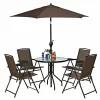 Costway OP3687 Brown Metal Patio Sling Folding Chair with Adjustable Back (Set of 4)