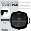 Cuisinel Cast Iron Square Grill Pan with Glass Lid - 10.5 Inch Pre-Seasoned Skillet with Handle Cover and Pan Scraper - Grill, Stovetop, Induction Safe - Indoor and Outdoor Use - for Grilling, Frying, Sauteing