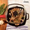 Cuisinel Cast Iron Square Grill Pan with Glass Lid - 10.5 Inch Pre-Seasoned Skillet with Handle Cover and Pan Scraper - Grill, Stovetop, Induction Safe - Indoor and Outdoor Use - for Grilling, Frying, Sauteing