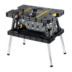 Keter Folding Portable Workbench Sawhorse with (2) 12" Clamps, Black and Yellow