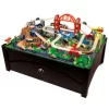 KidKraft Metropolis Wooden Train Set & Table with 100 Pieces and Storage Drawer, Espresso