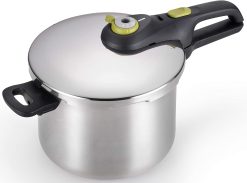 T-fal Pressure Cooker, Stainless Steel Cookware, Dishwasher Safe, 15-PSI Settings, 6.3-Quart, Silver, P25107