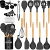 Umite Chef Kitchen Cooking Utensils Set, 33 pcs Non-Stick Silicone Cooking Kitchen Utensils Spatula Set with Holder, Black Wooden Handle Silicone Kitchen Gadgets Utensil Set