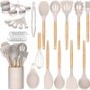 Umite Chef Kitchen Cooking Utensils Set, 33 pcs Non-Stick Silicone Cooking Kitchen Utensils Spatula Set with Holder, Wooden Handle Silicone Kitchen Gadgets Utensil Set (Khaki)