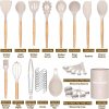 Umite Chef Kitchen Cooking Utensils Set, 33 pcs Non-Stick Silicone Cooking Kitchen Utensils Spatula Set with Holder, Wooden Handle Silicone Kitchen Gadgets Utensil Set (Khaki)