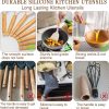 Umite Chef Kitchen Cooking Utensils Set, 33 pcs Non-Stick Silicone Cooking Kitchen Utensils Spatula Set with Holder, Wooden Handle Silicone Kitchen Gadgets Utensil Set (Khaki)