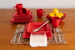 10 Strawberry Street Nova Square 16-Piece Stoneware Dinnerware Set, Red
