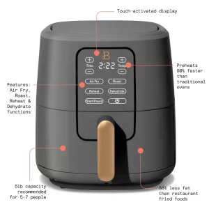 Beautiful 6 Quart Touchscreen Air Fryer, Oyster Grey by Drew Barrymore