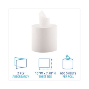 Boardwalk Center-Pull Paper Towels, 7 7/8" x 10", 2-Ply, White, 600 Sheets/Roll, 6 Rolls/Carton