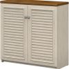 Bush Furniture Fairview Small Storage Cabinet with Doors in Antique White and Tea Maple