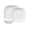 Corelle Classic Pure White, Square, 12-Piece, Dinnerware Set